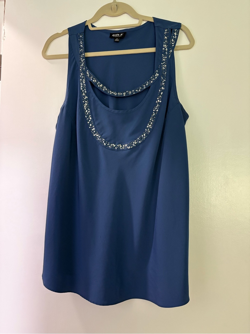 Alfani Navy Blue Beaded Double-Scoop Sleeveless Top